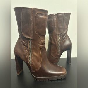 NWOB Dolls Kill / Darker Wavs Brown Chamber Leather Moto Boots